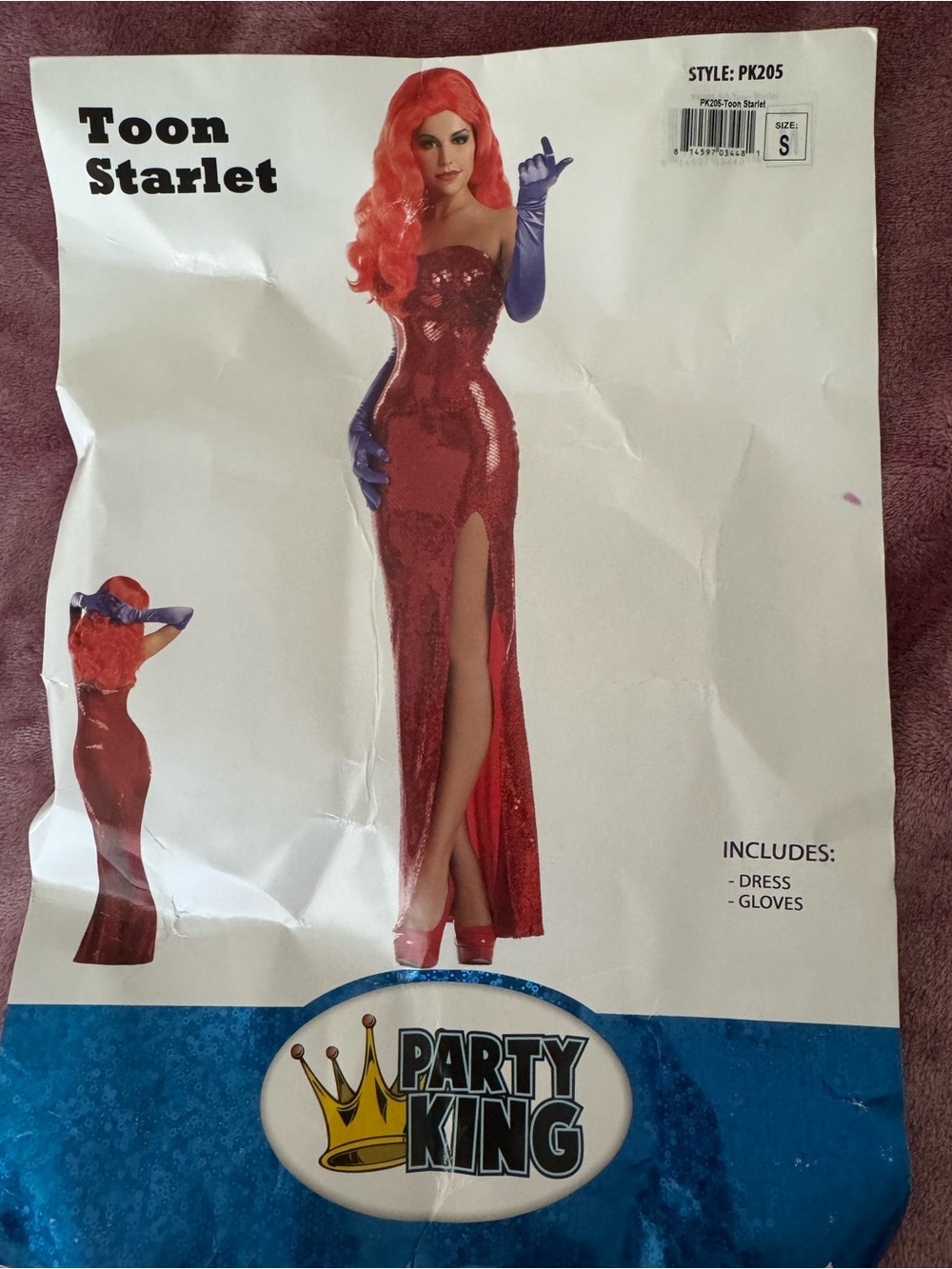 Halloween Jessica Rabbit Women's Red Sequin Dress Costume with Purple Gloves